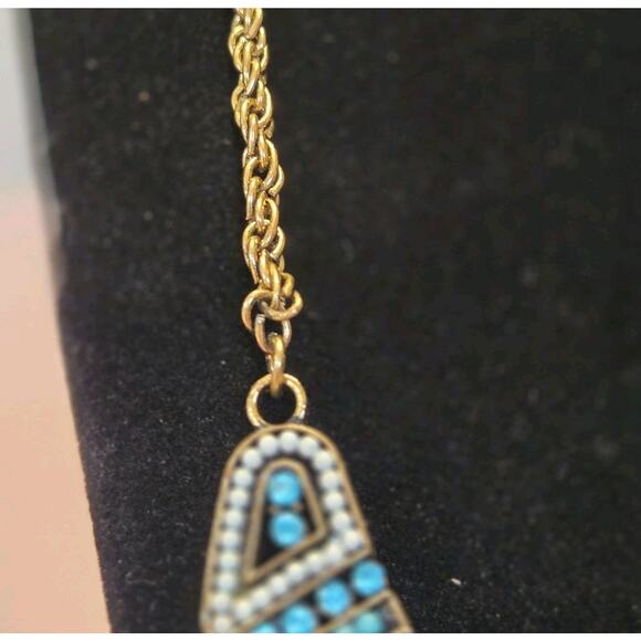 Egyptian Pharoah Bib Necklace Blue Stones Beads Gold Tone Rope Chain Statement - Picture 7 of 9